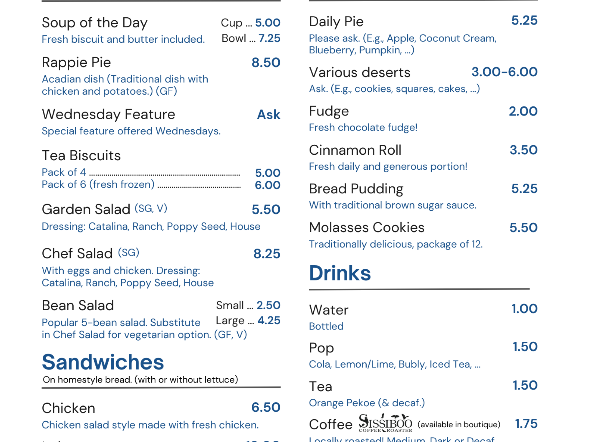 Café du Crique menu