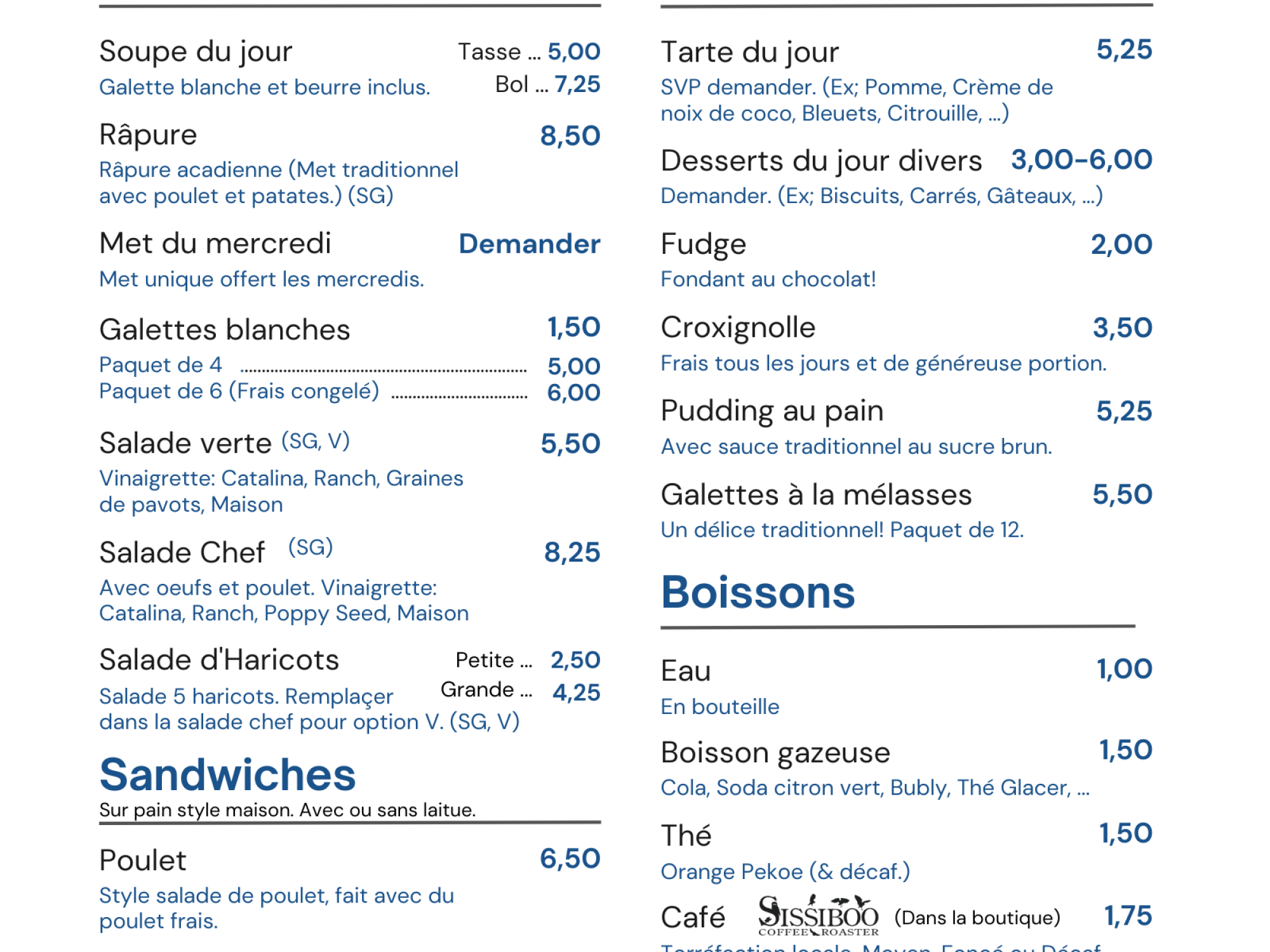 Café du Crique - menu